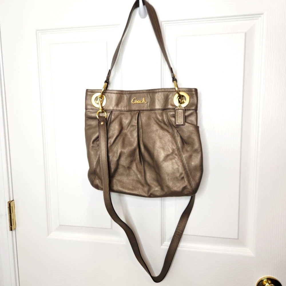 Coach Ashley Bronze Gold Metallic Shoulder Crossbody Bag Leather F17605